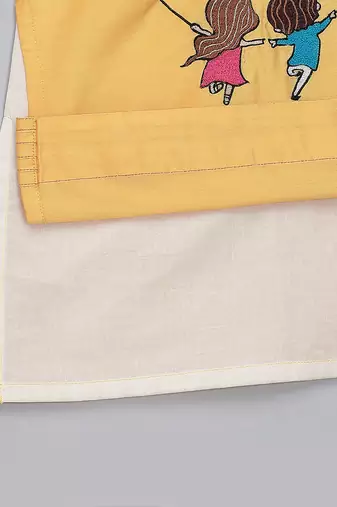 Mustard yellow kite printed cotton silk Men Kurta Set