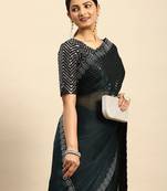 blue solid stones-studded organza saree