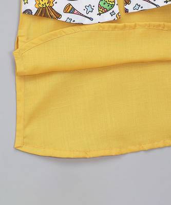 Mustard yellow printed cotton Men Kurta Set 6