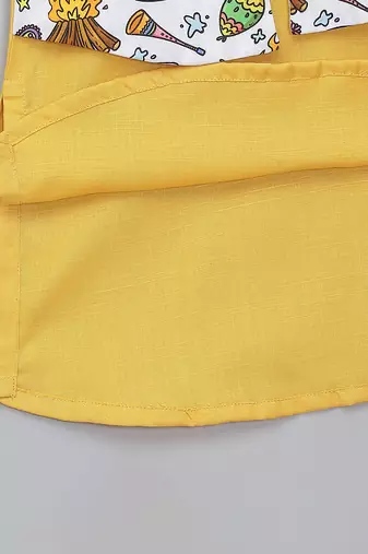 Mustard yellow printed cotton Men Kurta Set
