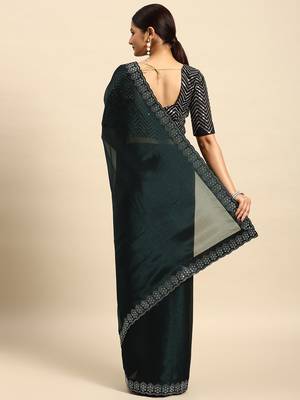 blue solid stones-studded organza saree 3
