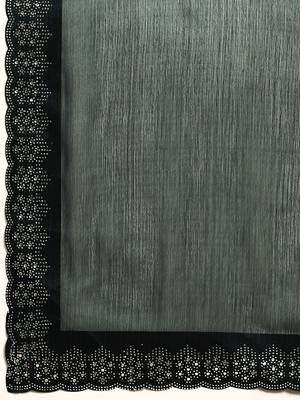 blue solid stones-studded organza saree 5