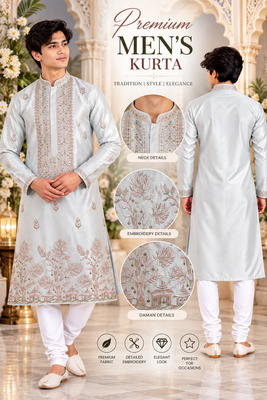 Soft cream embroidered kurta set 3