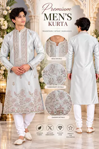 Soft cream embroidered kurta set