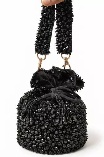 Midnight opulence beaded pouch bag