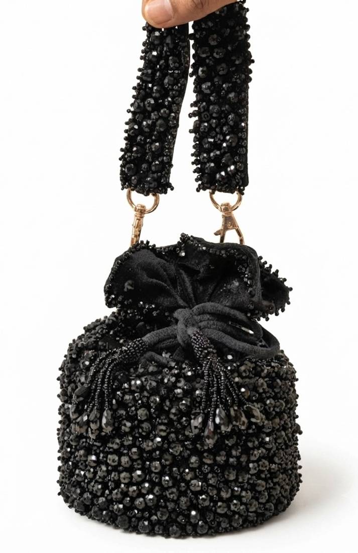 Midnight opulence beaded pouch bag