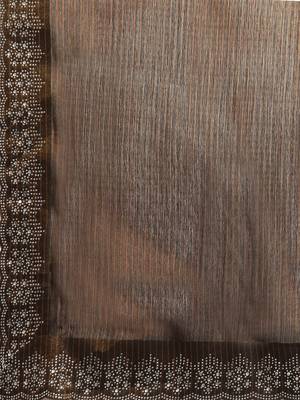brown solid stones-studded organza saree 5