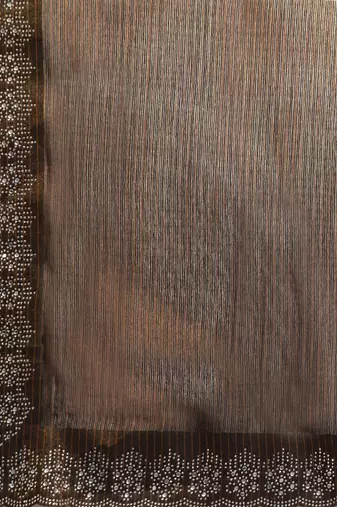 brown solid stones-studded organza saree