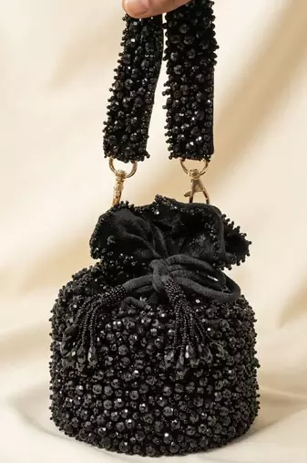 Midnight opulence beaded pouch bag