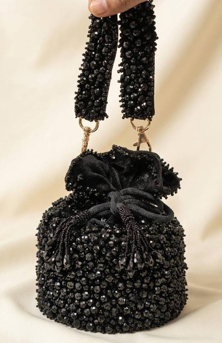 Midnight opulence beaded pouch bag