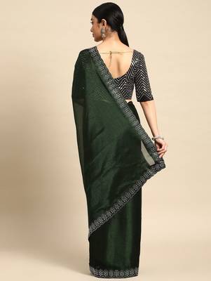 green solid stones-studded organza saree 3
