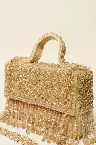 Gilded grace beaded fringe bag