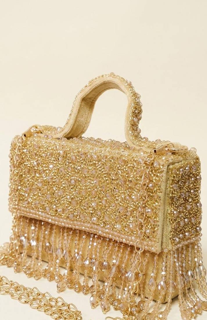 Gilded grace beaded fringe bag