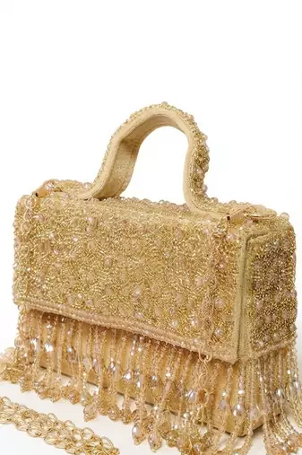 Gilded grace beaded fringe bag