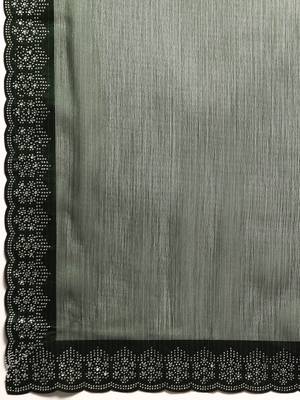 green solid stones-studded organza saree 5