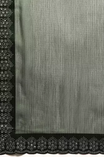 green solid stones-studded organza saree