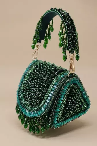 Emerald cascade beaded handbag