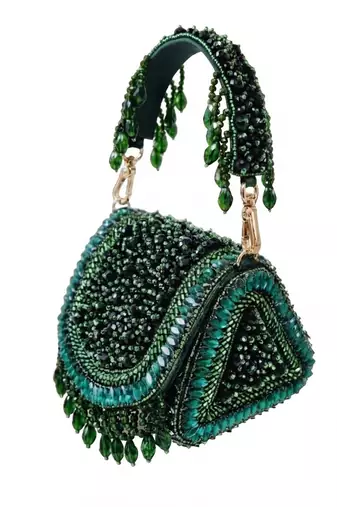 Emerald cascade beaded handbag