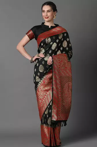 black floral woven design zari banarasi saree