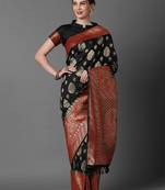 black floral woven design zari banarasi saree