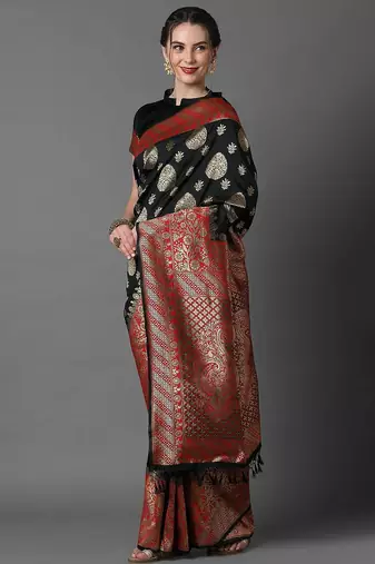 black floral woven design zari banarasi saree