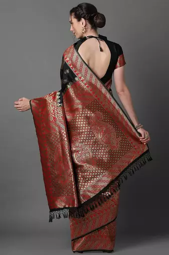 black floral woven design zari banarasi saree