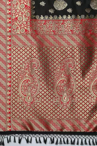 black floral woven design zari banarasi saree