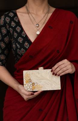 Ivory pearl floral hard box clutch 1