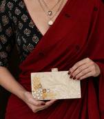 Ivory pearl floral hard box clutch