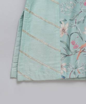 Powder blue printed cotton silk Men Kurta Set 5
