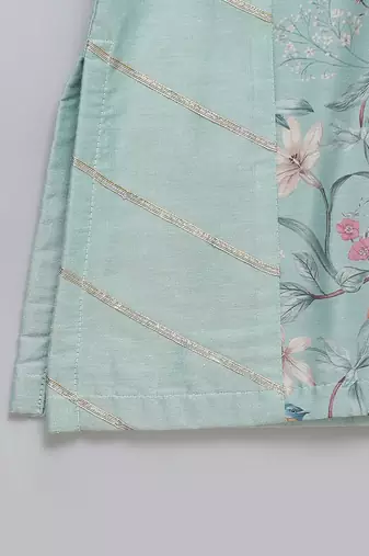 Powder blue printed cotton silk Men Kurta Set