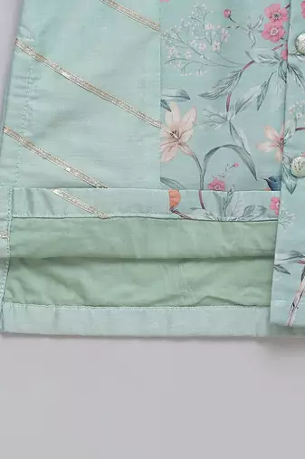 Powder blue printed cotton silk Men Kurta Set