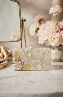 Ivory pearl floral hard box clutch 3