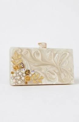 Ivory pearl floral hard box clutch 4