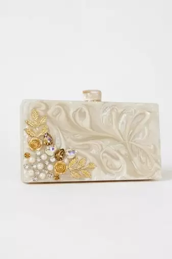 Ivory pearl floral hard box clutch