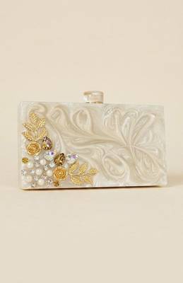 Ivory pearl floral hard box clutch 5