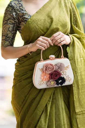 Blossoming grace rose-adorned hard clutch