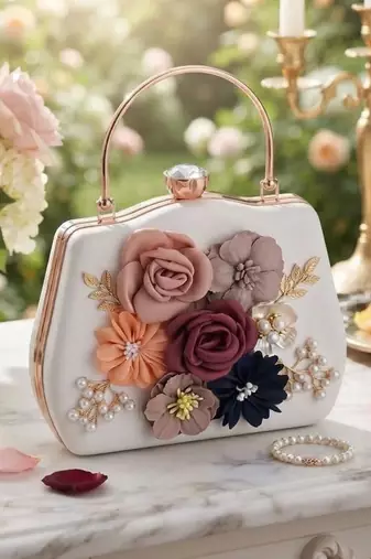 Blossoming grace rose-adorned hard clutch