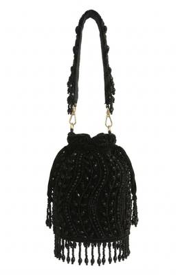 Midnight noir beaded fringe bucket bag 3