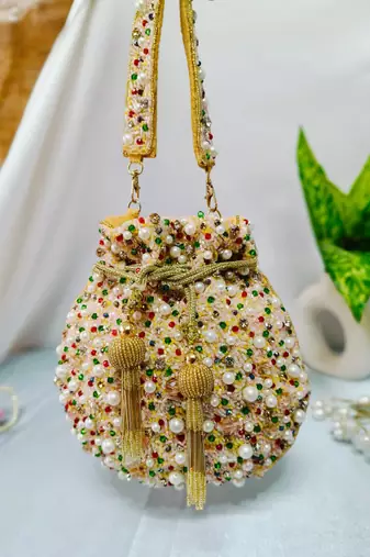 Multicolored festive beaded potli bag