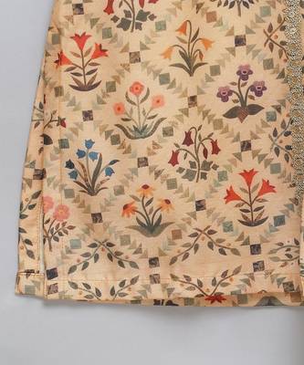 Golden beige printed cotton silk Men Kurta Set 5