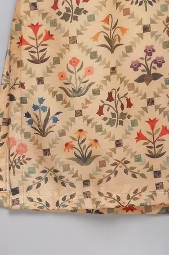 Golden beige printed cotton silk Men Kurta Set
