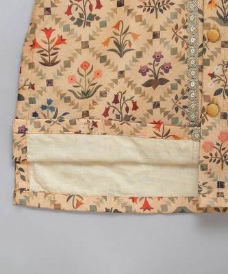 Golden beige printed cotton silk Men Kurta Set 6