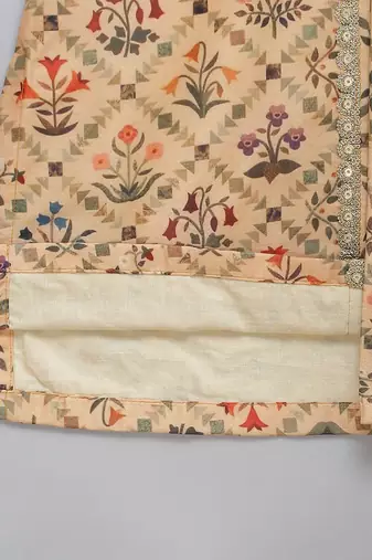 Golden beige printed cotton silk Men Kurta Set