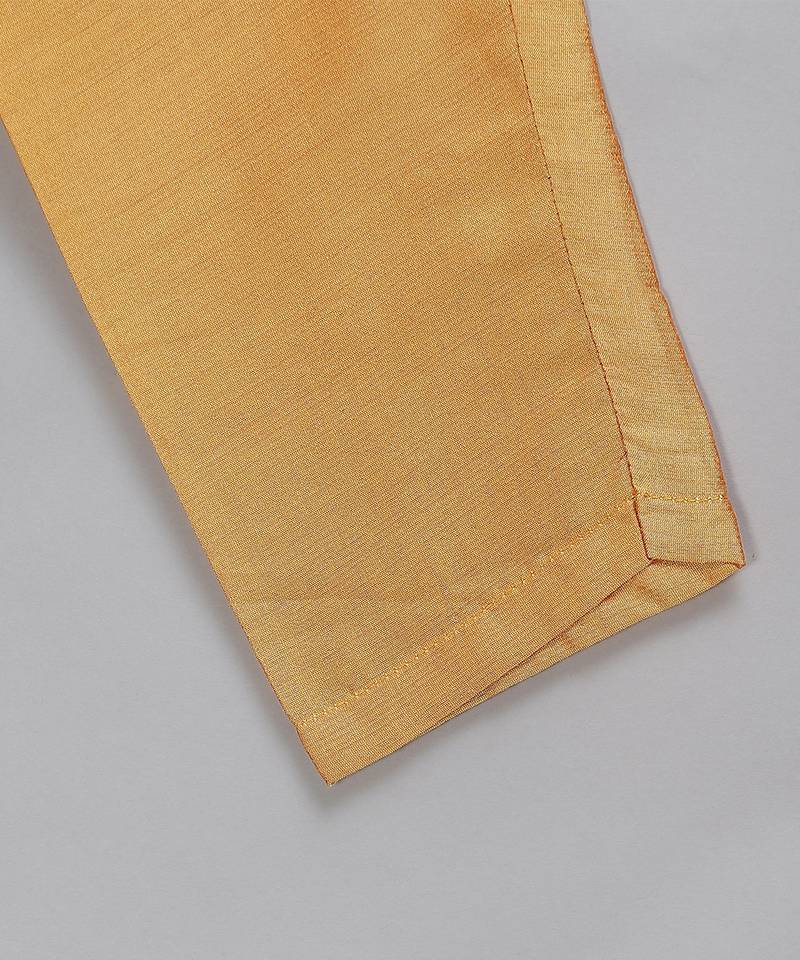 Golden beige printed cotton silk Men Kurta Set