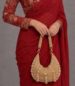 Golden drip crescent beaded shoulder bag