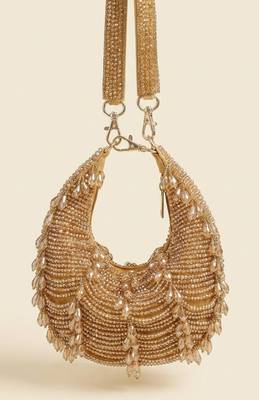 Golden drip crescent beaded shoulder bag 2