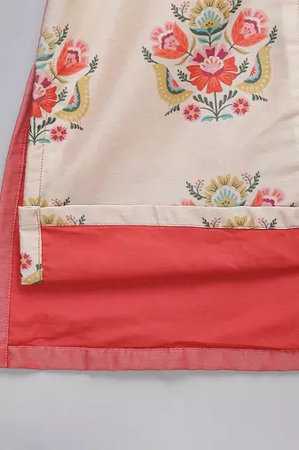 peach beige printed cotton silk men kurta set