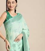 green green floral silk blend banarasi saree