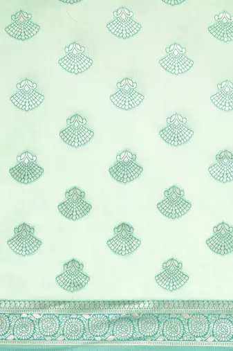 green green floral silk blend banarasi saree